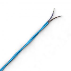 Picture shows a 2 core twisted PVC/PVC cable with a blue braid (BTWP-253, BTWP-353)