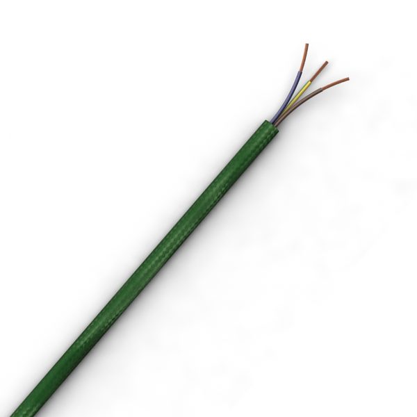 Picture shows a 3 core cable with a green textile braid (BRO-032, BRO-033, BRO-034 or BRO-035))