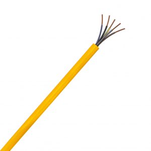 Picture shows a 5 core cable with a yellow textile braid (bro-055)
